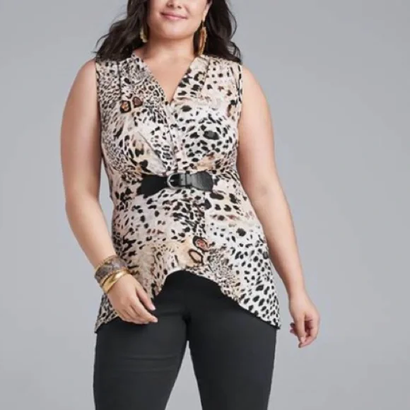 Animal print with non functional belted top in front size 2X NWT Brown multi - Picture 4 of 8